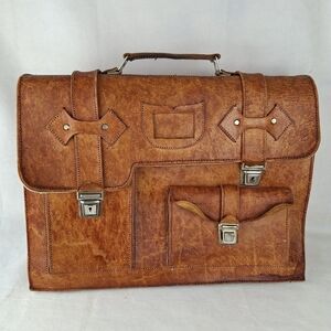 Vintage Tan Leather Briefcase Portfolio Business Leather Bag